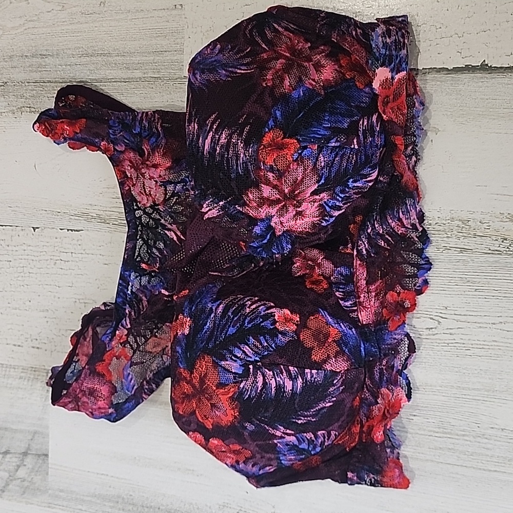 Victoria's Secret Pink red blue rose mesh lace bralette padded bra Size Small